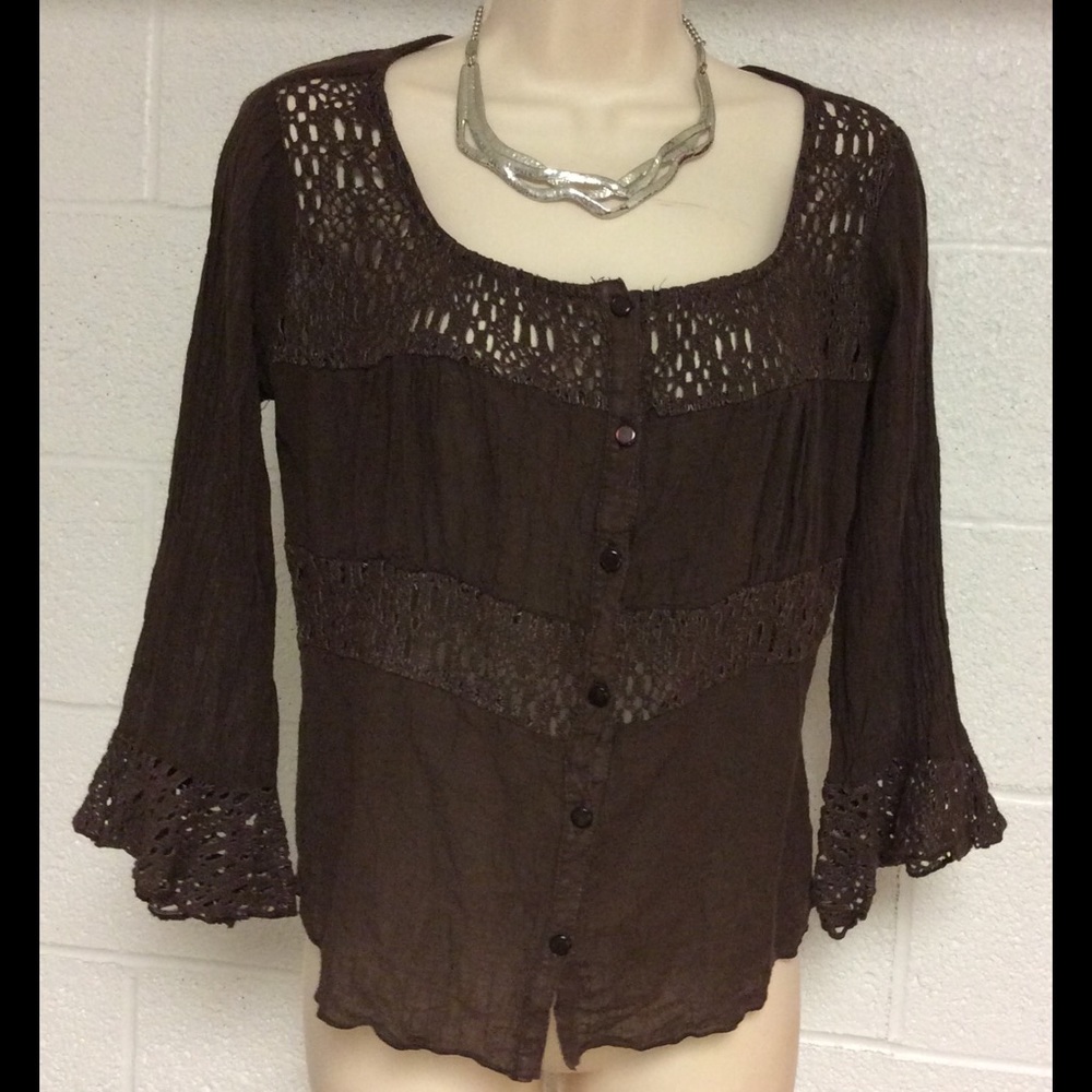 Brown button down top w/lace.By XOXO Jeans sz.M